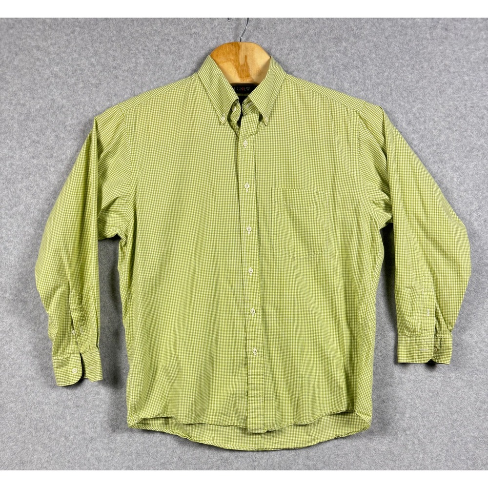 J.Crew Button Down Shirt Mens 16.5-34 Green Gingham Excellent Cotton Long Sleeve